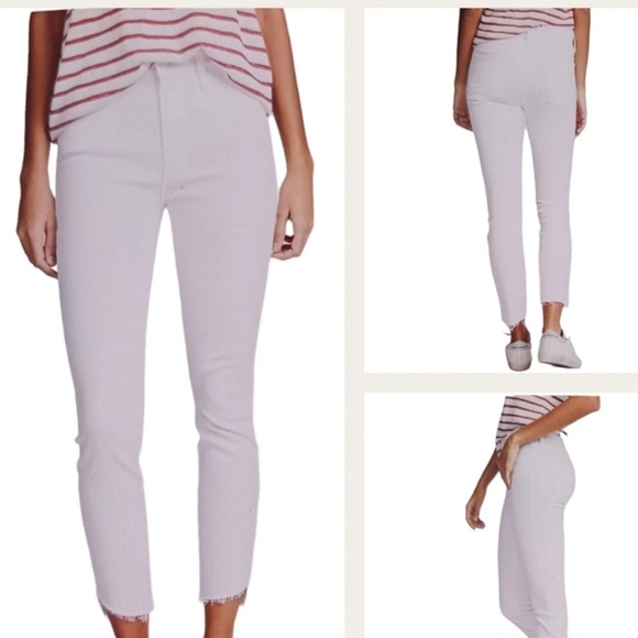 MOTHER Denim - Mother Stunner Zip Ankle Step Fray Jeans Glass Slipper Wash Size 28 NWT White
